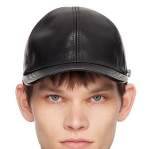 Jil Sander men’s Black Calfskin Cap, Black, Size Small, NWT